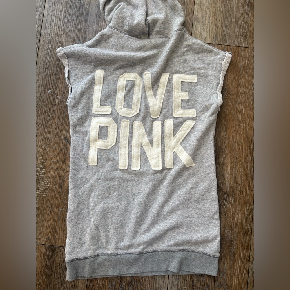 Love pink vintage Y2K  Gray Sleeveless Hoodie classic Dog Logo cutoff XS